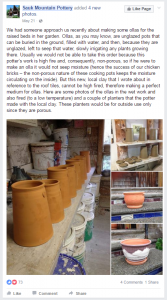 Post from Sauk Mountain Pottery about the origin of the clay for the Ollas. 